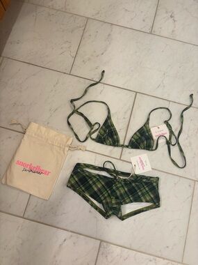 Snorkelbear Green Plaid Bikini Set